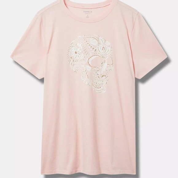 Torrid T-Shirt 3X Tee Top Pink Skull Floral Skull Foil Sparkle Plus Size Classic - Picture 1 of 3